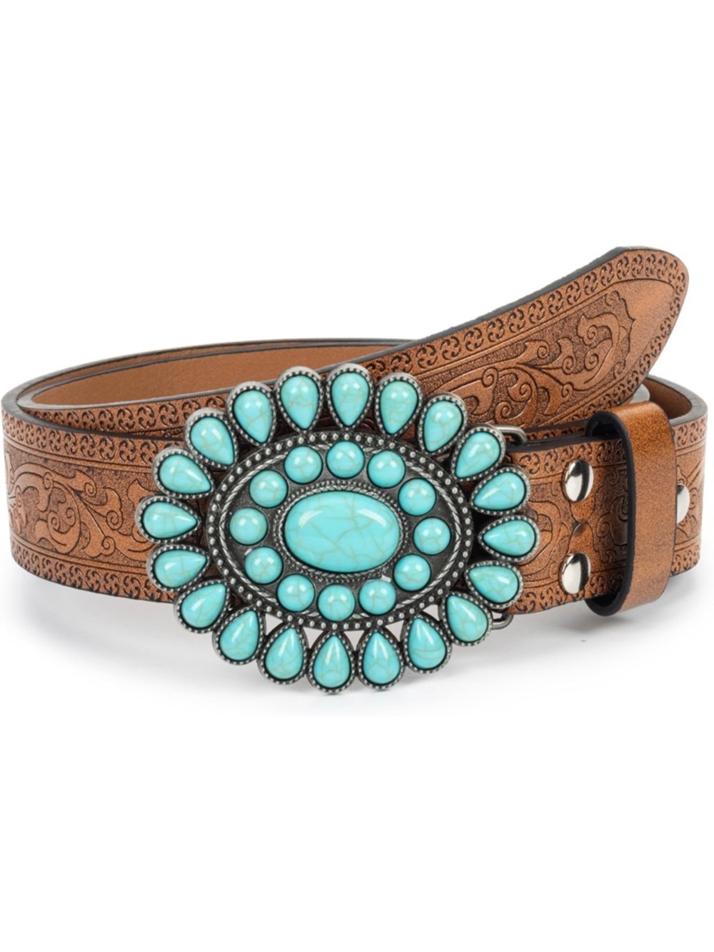 Turquoise Concho Leather Belt - Women Accessories